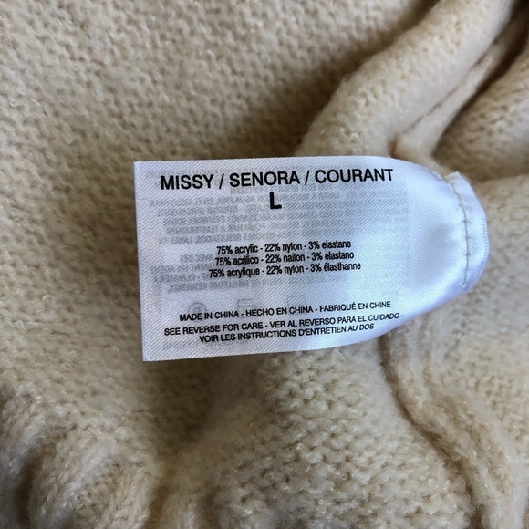 Wide Fringe Sleeve Cable Knit Sweater Large Cream - Picture 6 of 6